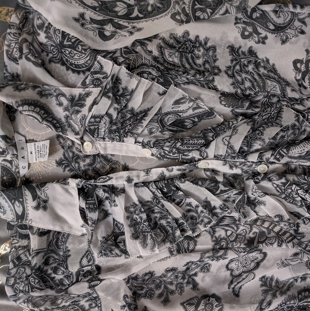 Paisley Sheer Cabi Ruffled Blouse